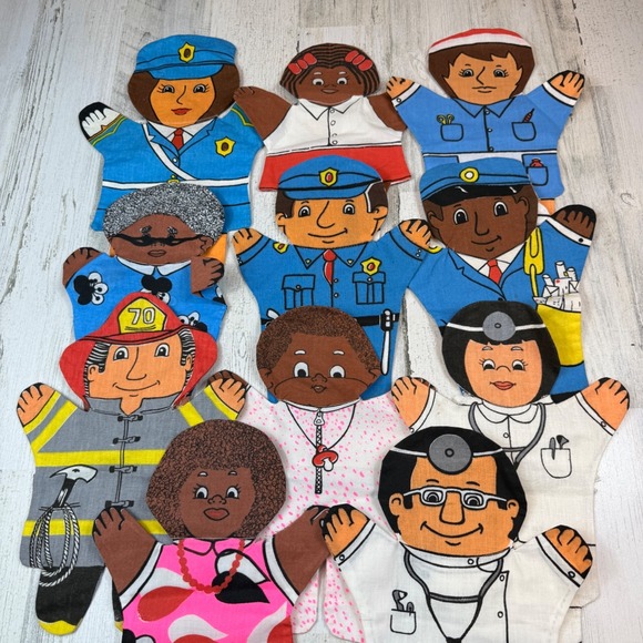 Dexter Educational Toy Lot of 12 Cloth Puppets Occupations Teaching Vintage - Picture 1 of 6